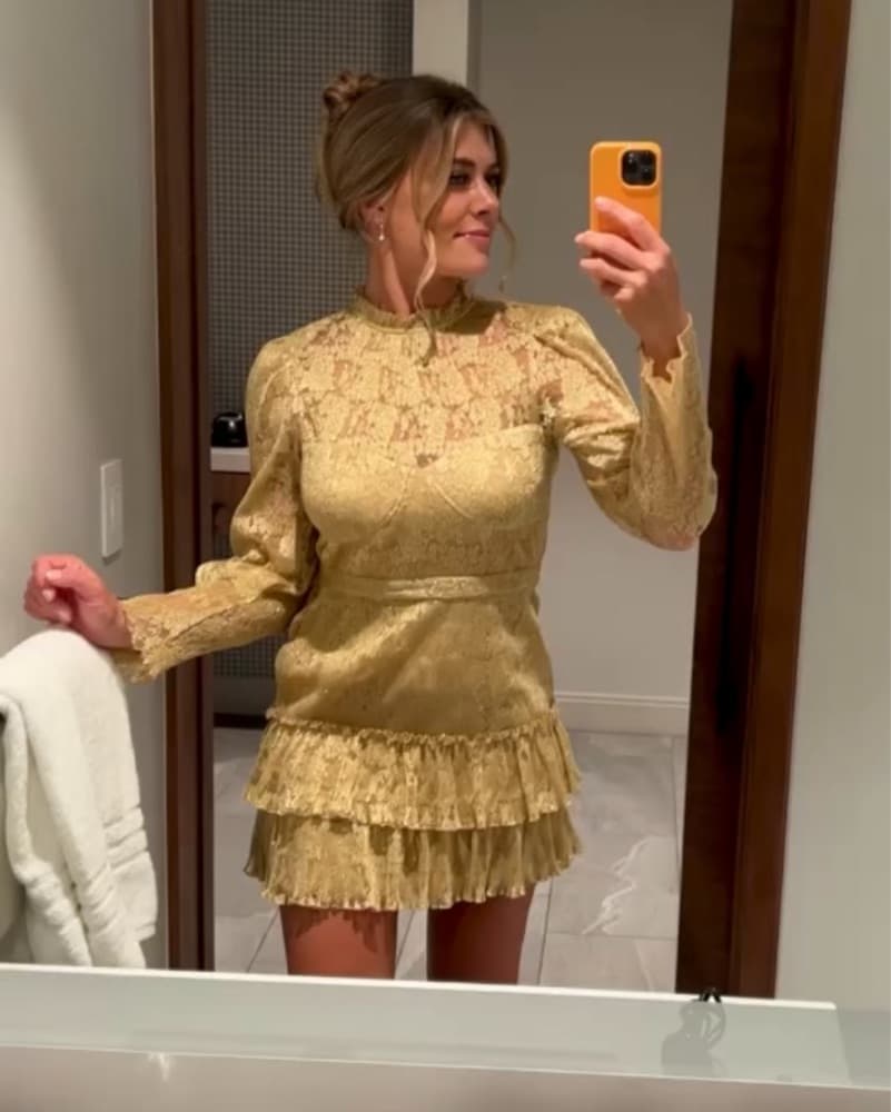 Gold Long Sleeve Mini Dress - Image 3