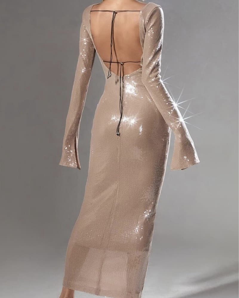 Hailey Beiber Nude Sequin Dress - Image 3