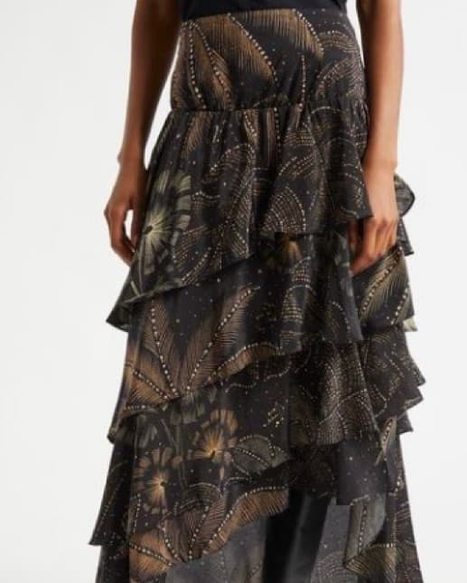 Golden Foliage Layered Ruffle Maxi Skirt - Image 3