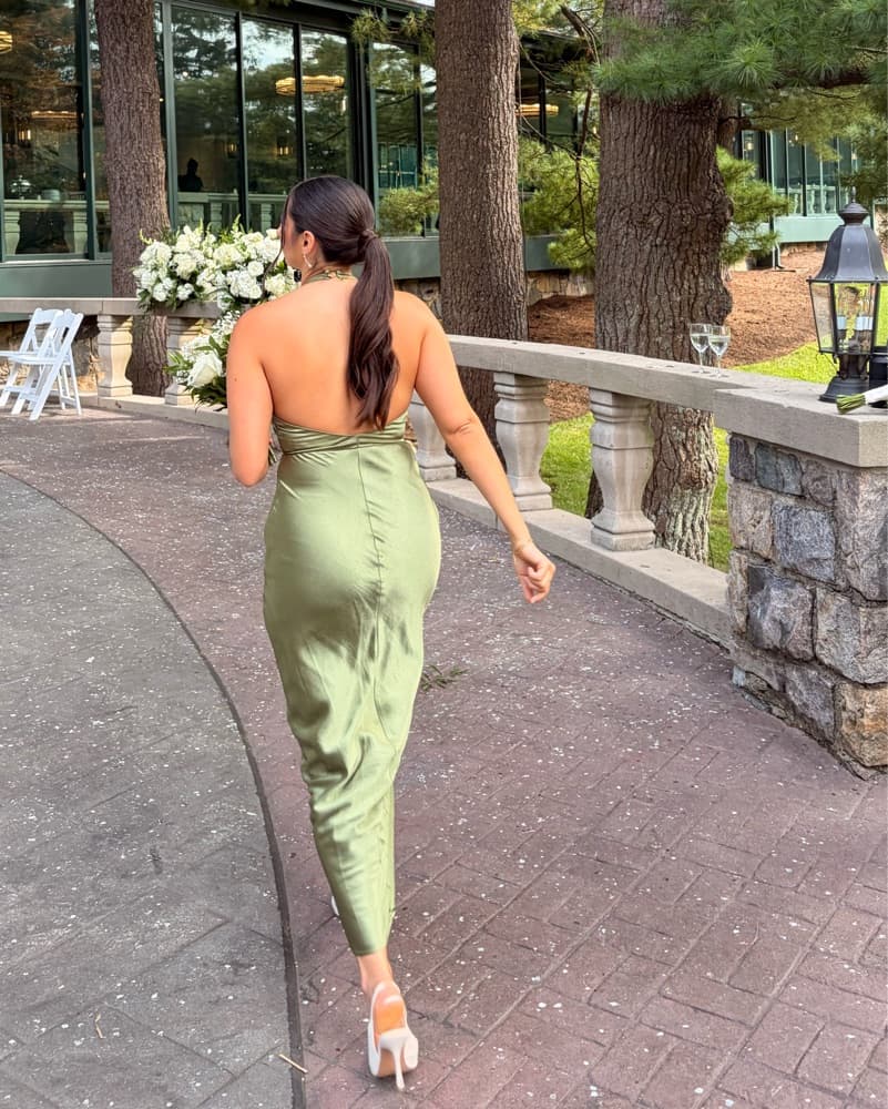 Green Halter Satin Dress  - Image 4