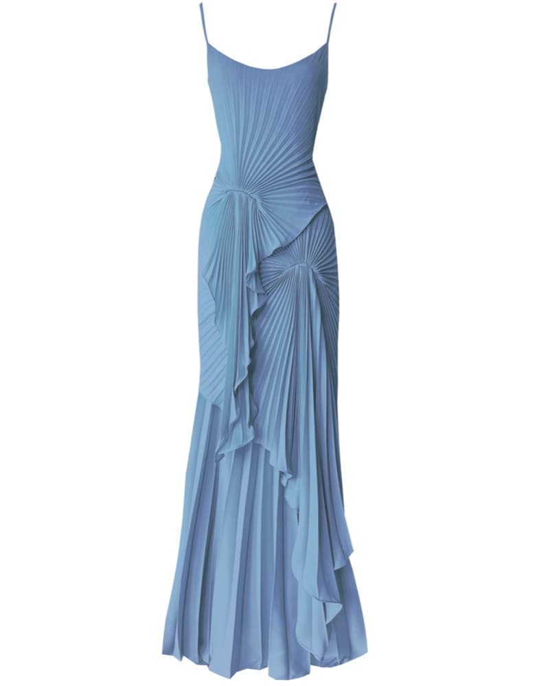 Blue Torrent Pleated Gown - Image 5