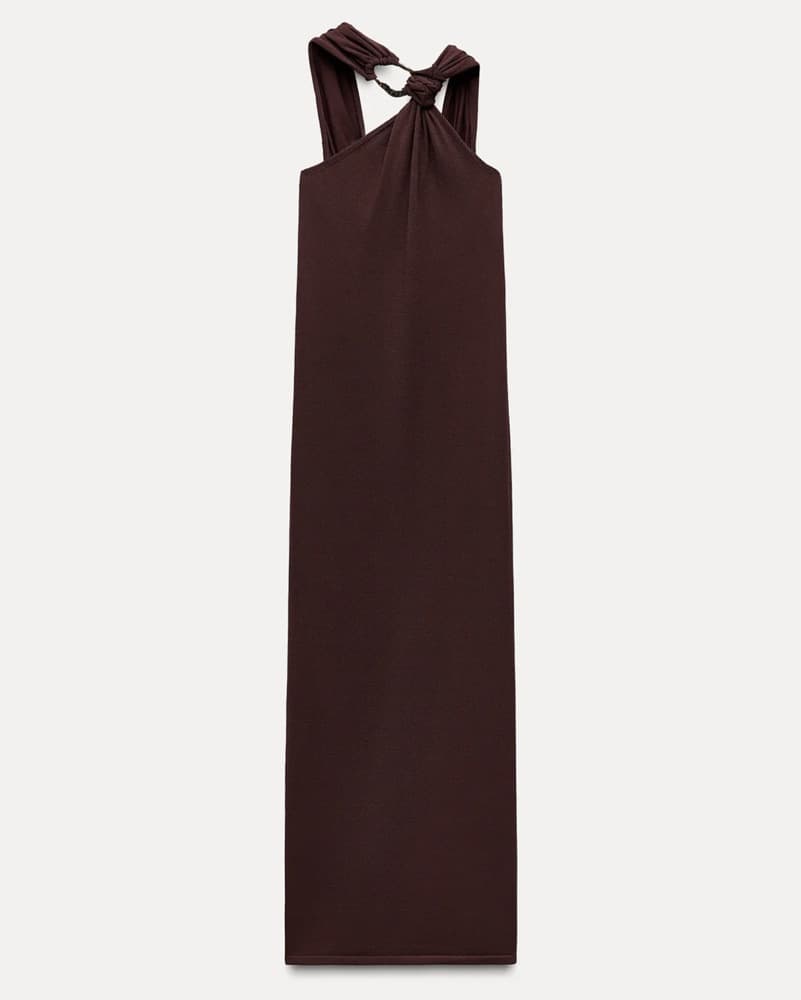 Brown Midi Dress With Gold Detail - Image 1
