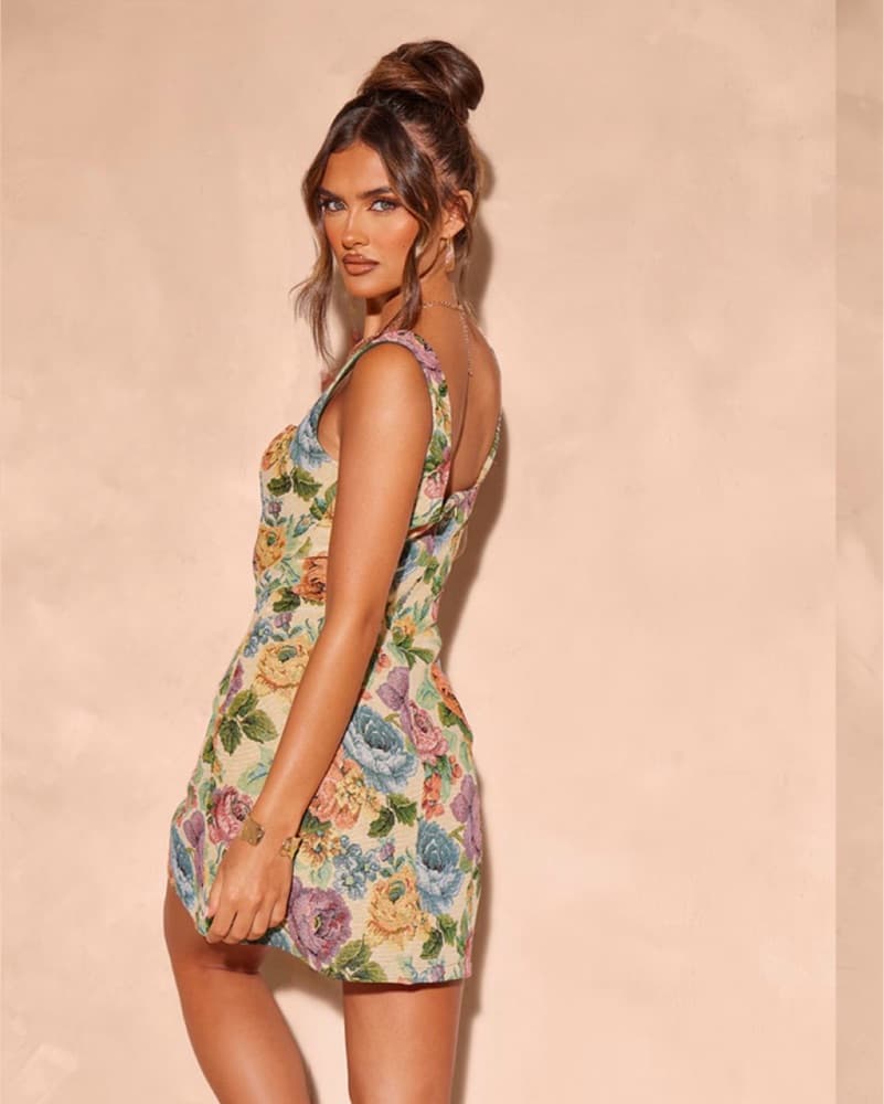 Textured Floral Short Dress - Image 2