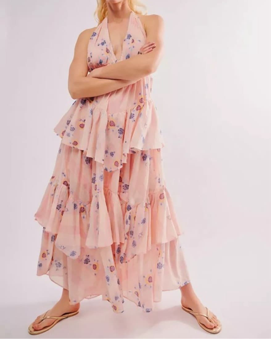 Floral Ruffle Halter Maxi Dress - Image 3