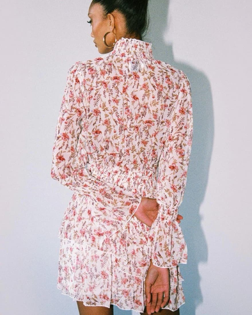 Floral High Neck Long Sleeve Mini Dress - Image 3