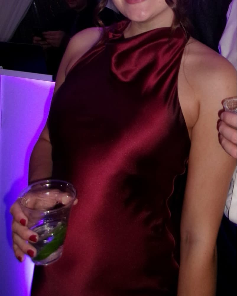 Deep Red/Burgandy Satin Dress - Aakaa - Image 3