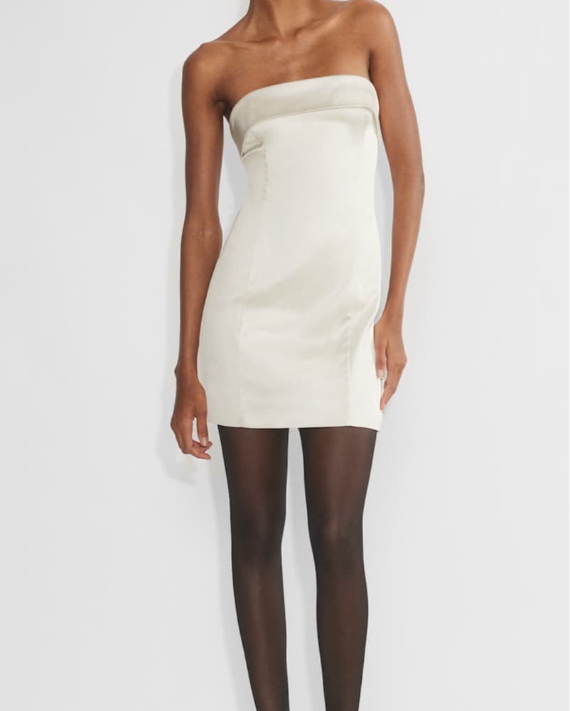 White Strapless Satin Dress - Image 4