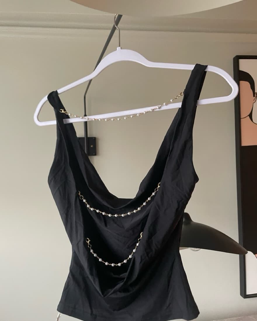 Black Top with Pearls - Image 2
