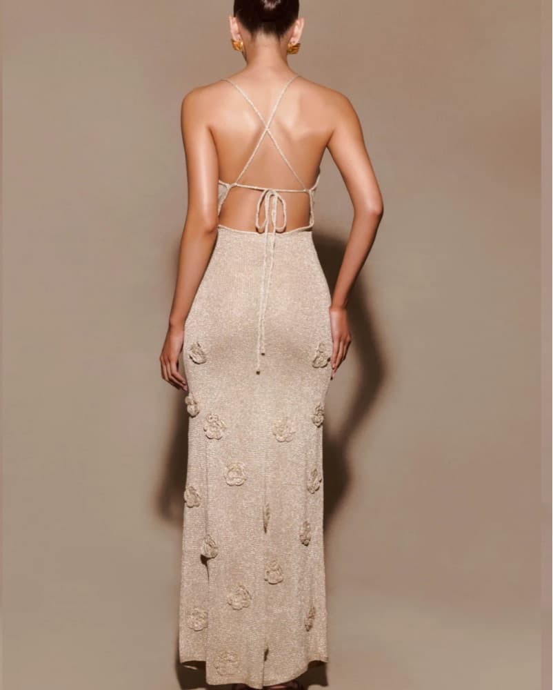 Meshki Suki Knit Maxi Dress Gold - Image 2