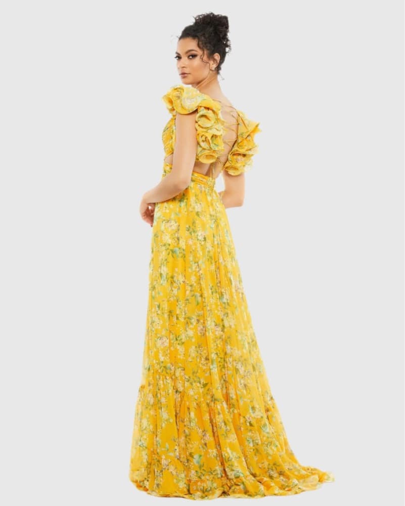 MacDuggal Yellow Ruffle Cut-Out Gown - Image 4