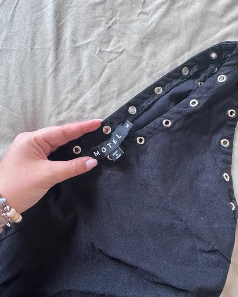 Motelrocks Black One Shoulder Eyelet Top - Image 2