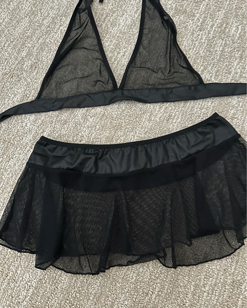 Black mesh halter and Mini skirt set - Image 3