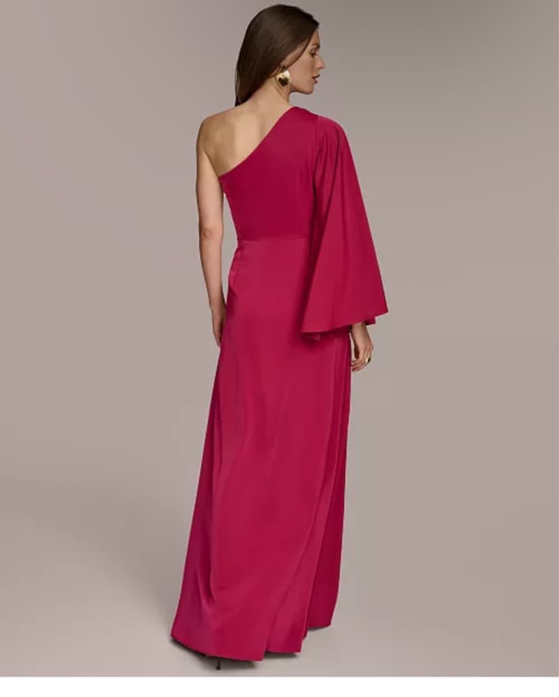 Raspberry One-Shoulder Black Tie Gown - Image 2