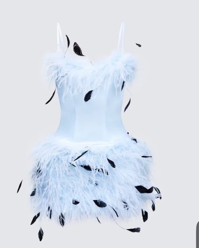 Ethereal Feather-Trimmed Mini Dress - Image 1