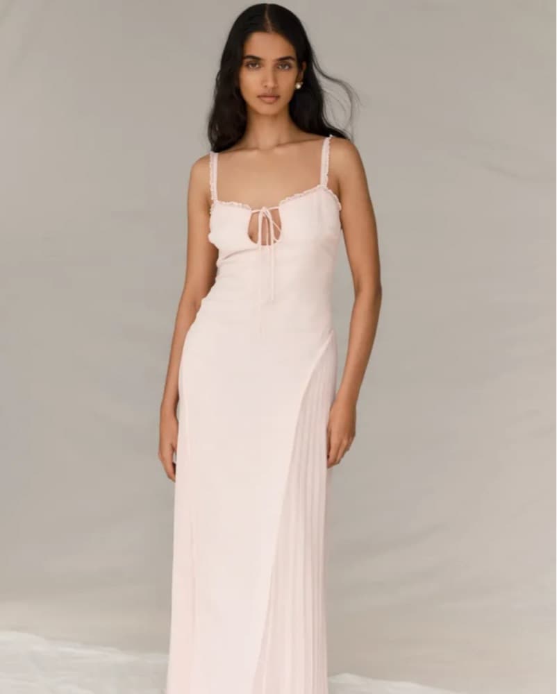 Meshki Elegant Pink Pleated Maxi Dress - Image 1