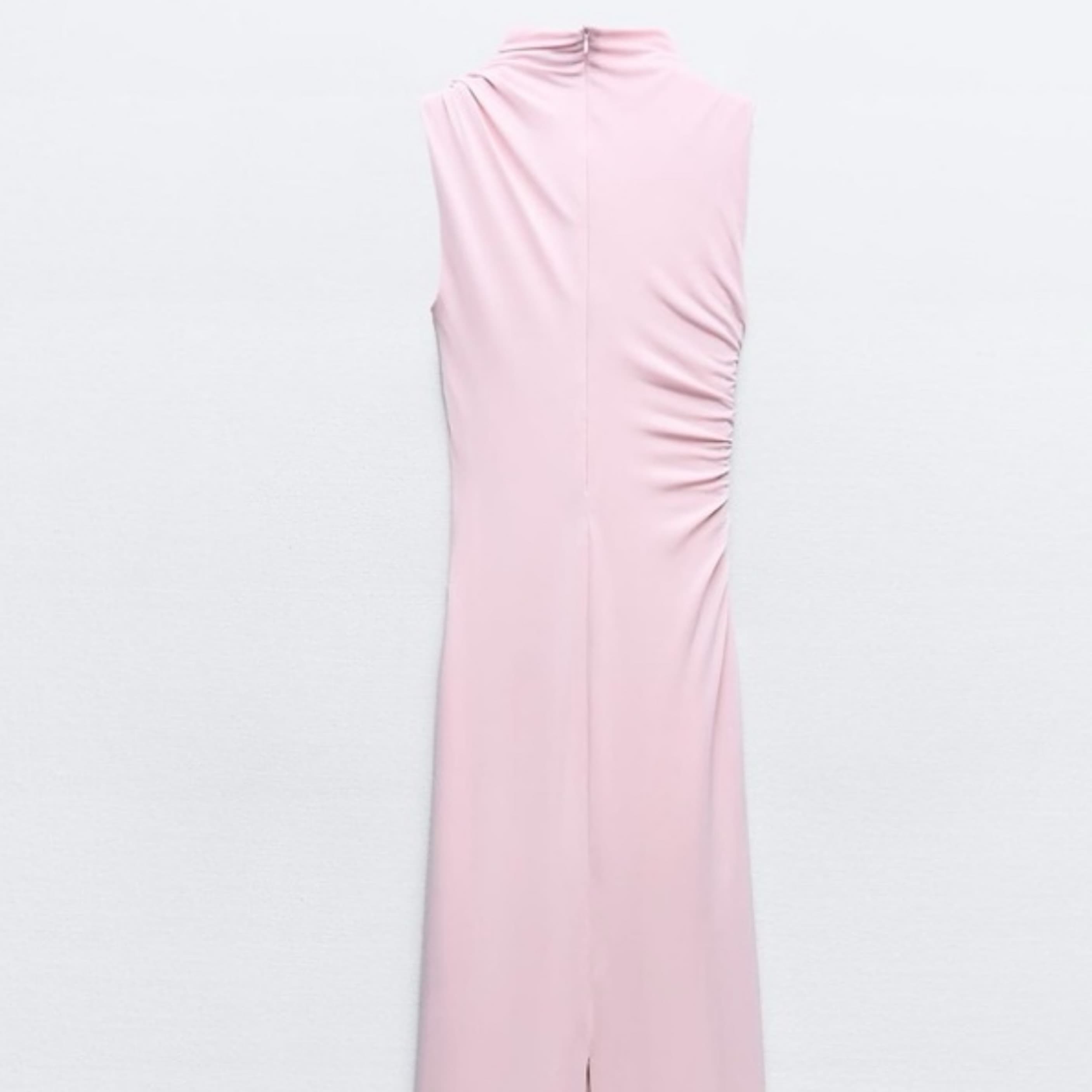 Pink Draped Midi Dress Ruched - Image 4