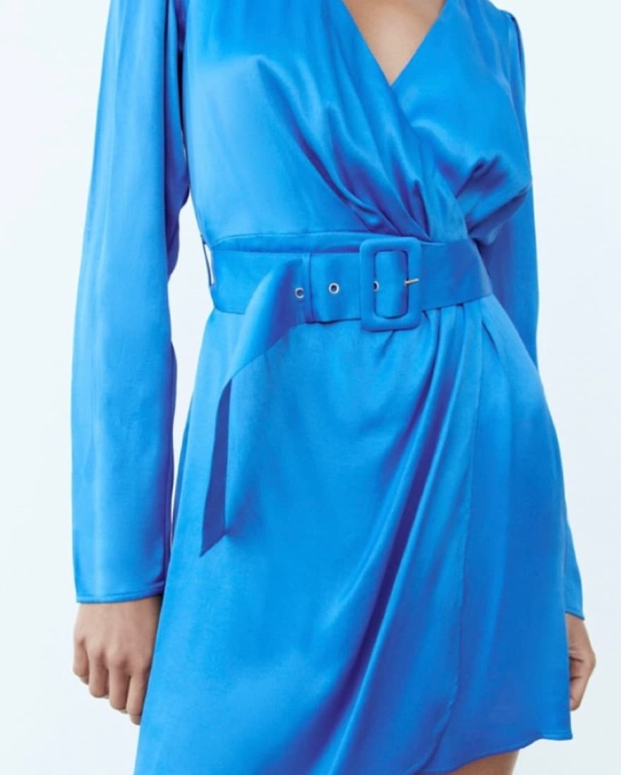 NWT Zara blue silk wrap belted dress - Image 2