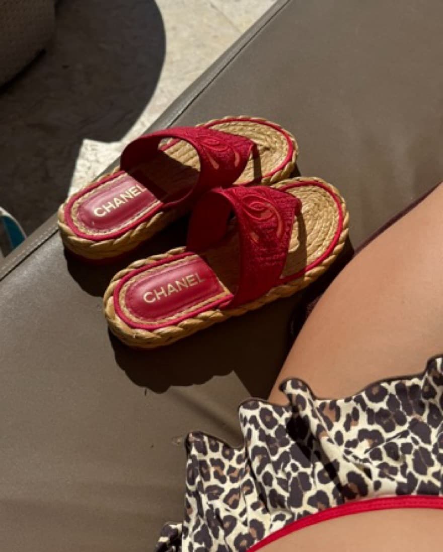 Chanel Red Tweed Sandals  - Image 3