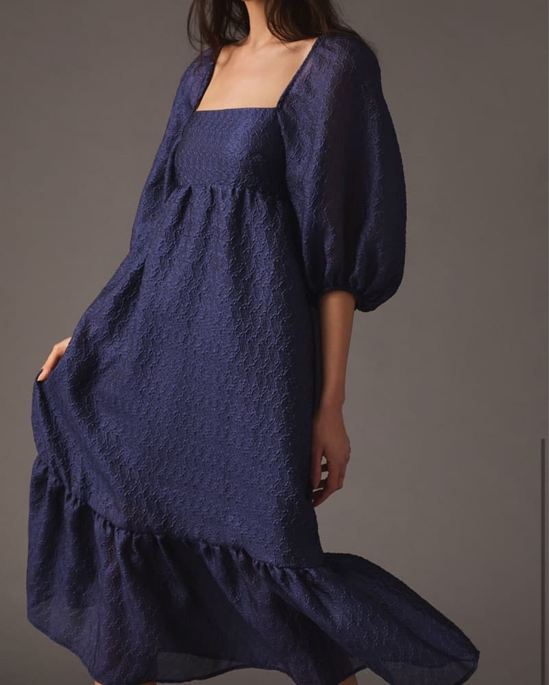 Elegant Blue Puff-Sleeve Midi Dress - Image 2