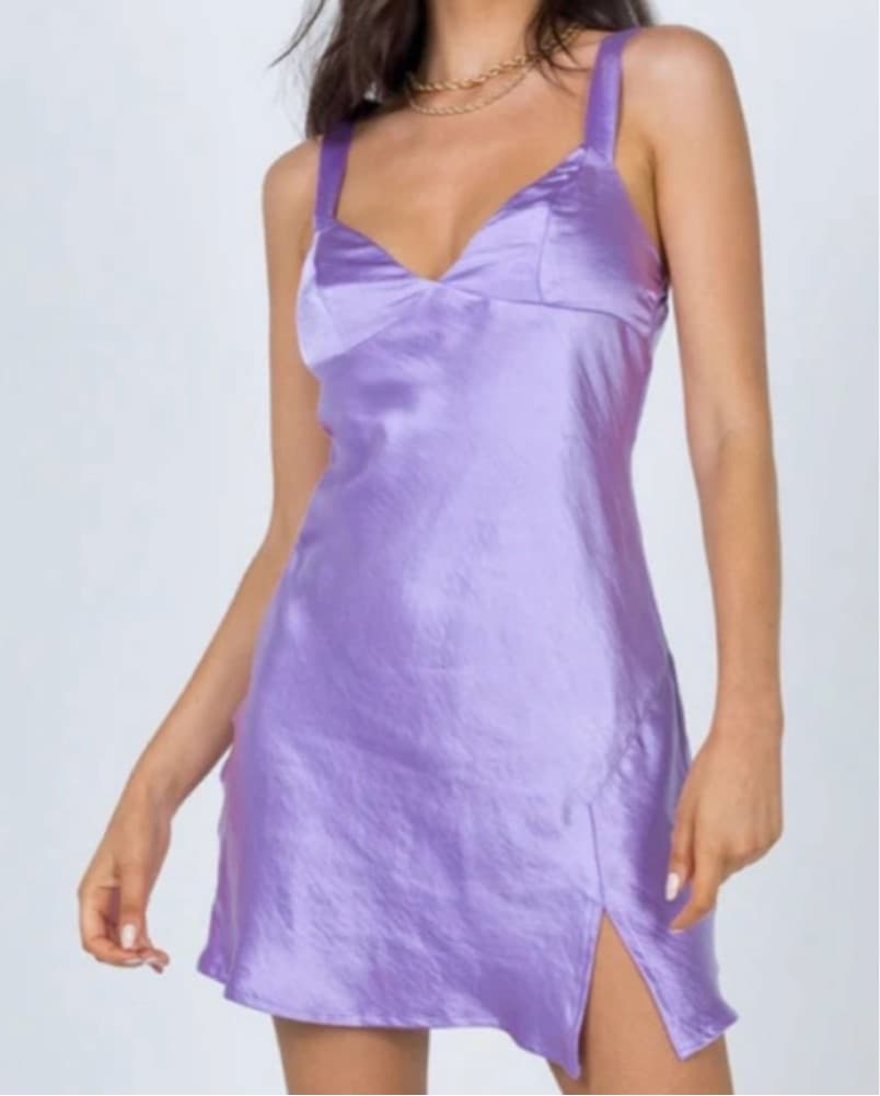 Lilac Satin Mini Dress - Image 2