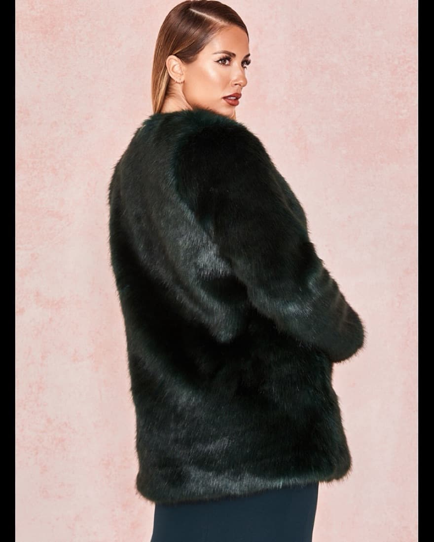 House Of CB Faux Fur Green Mob Wife Coat - Image 2