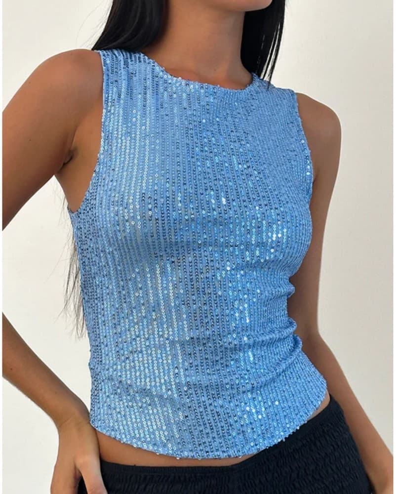 Motel Rocks Blue Sequin Top - Image 1