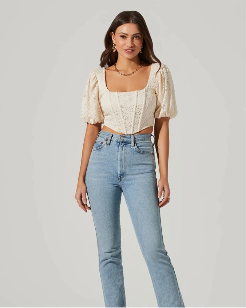 Eyelet Square Balloon Sleeve Bustier - Image 2