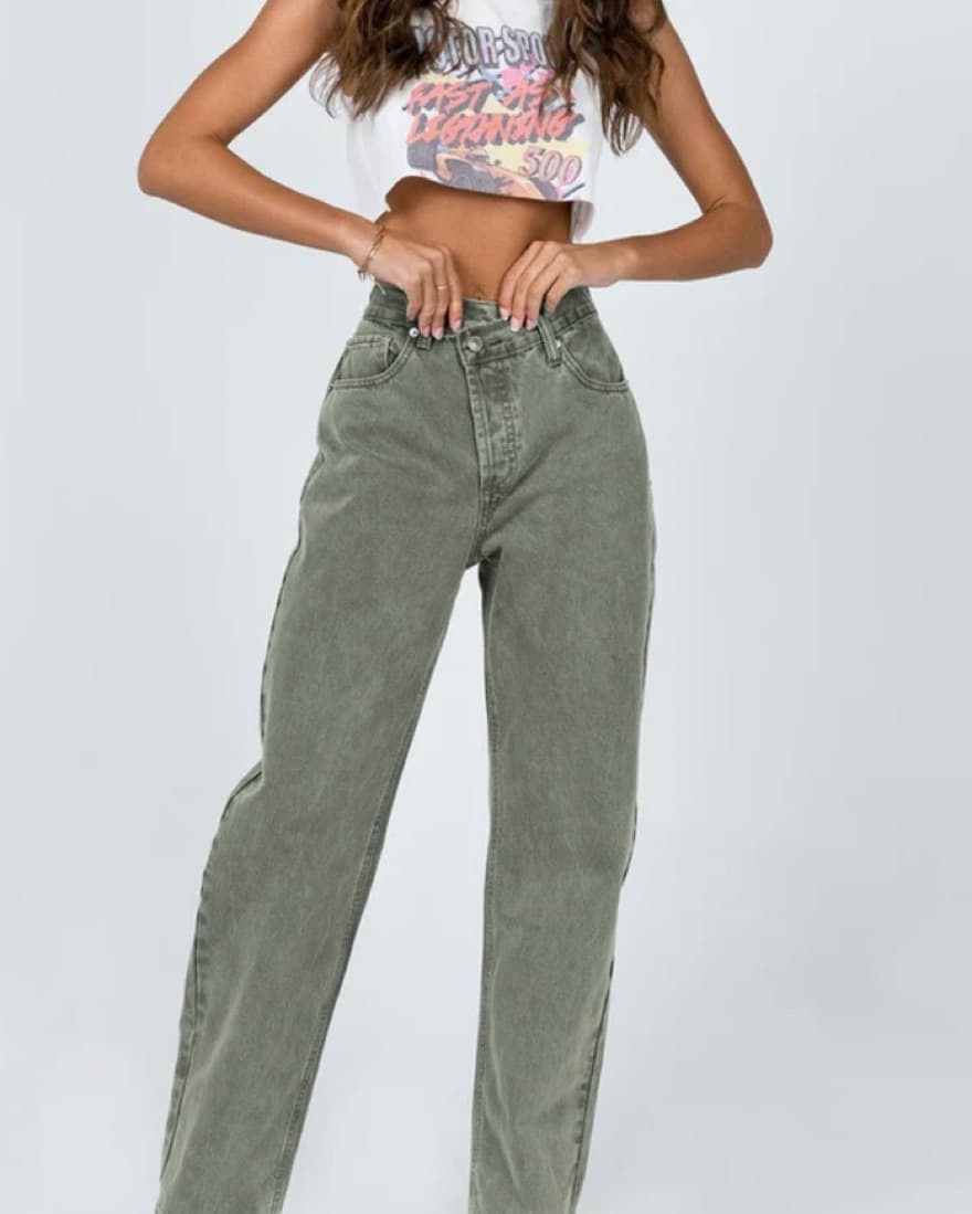 Green Asymmetric Straigt Leg Jean - Image 1
