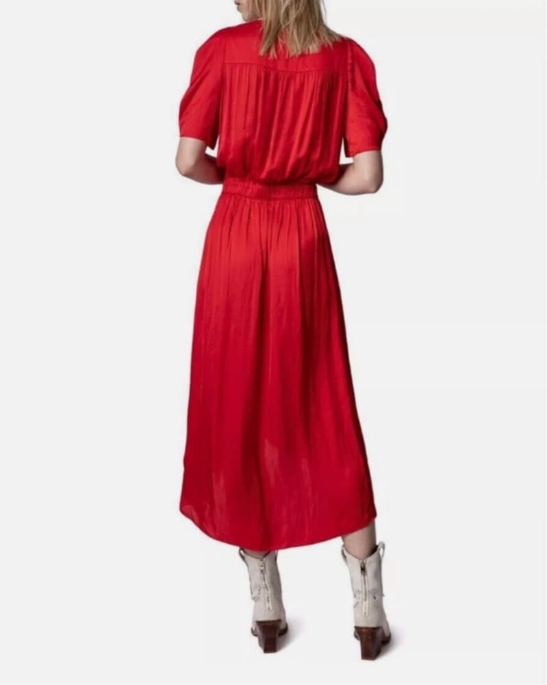 Zadig & Voltaire Red Satin Midi Dress - Image 2