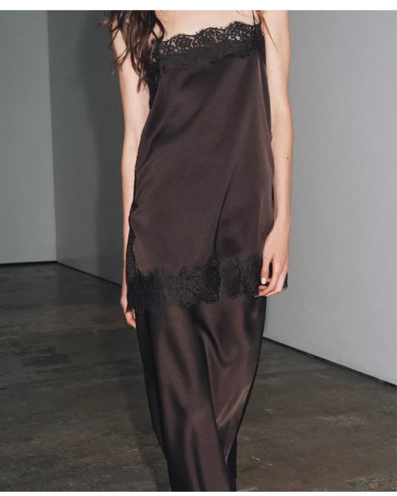 Zara Satin Brown Lace Detail Set - Image 1