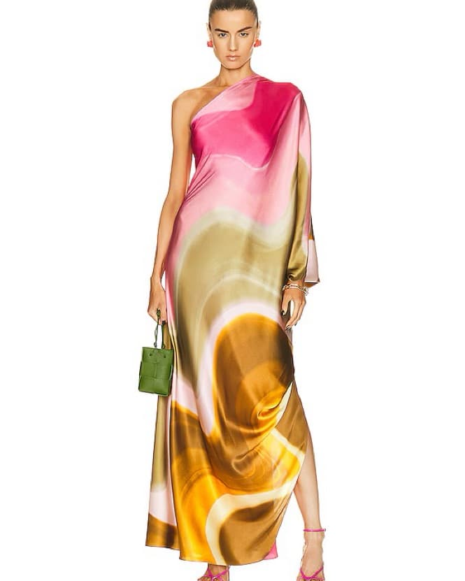 Satin One-Shoulder Maxi Dress - Image 1