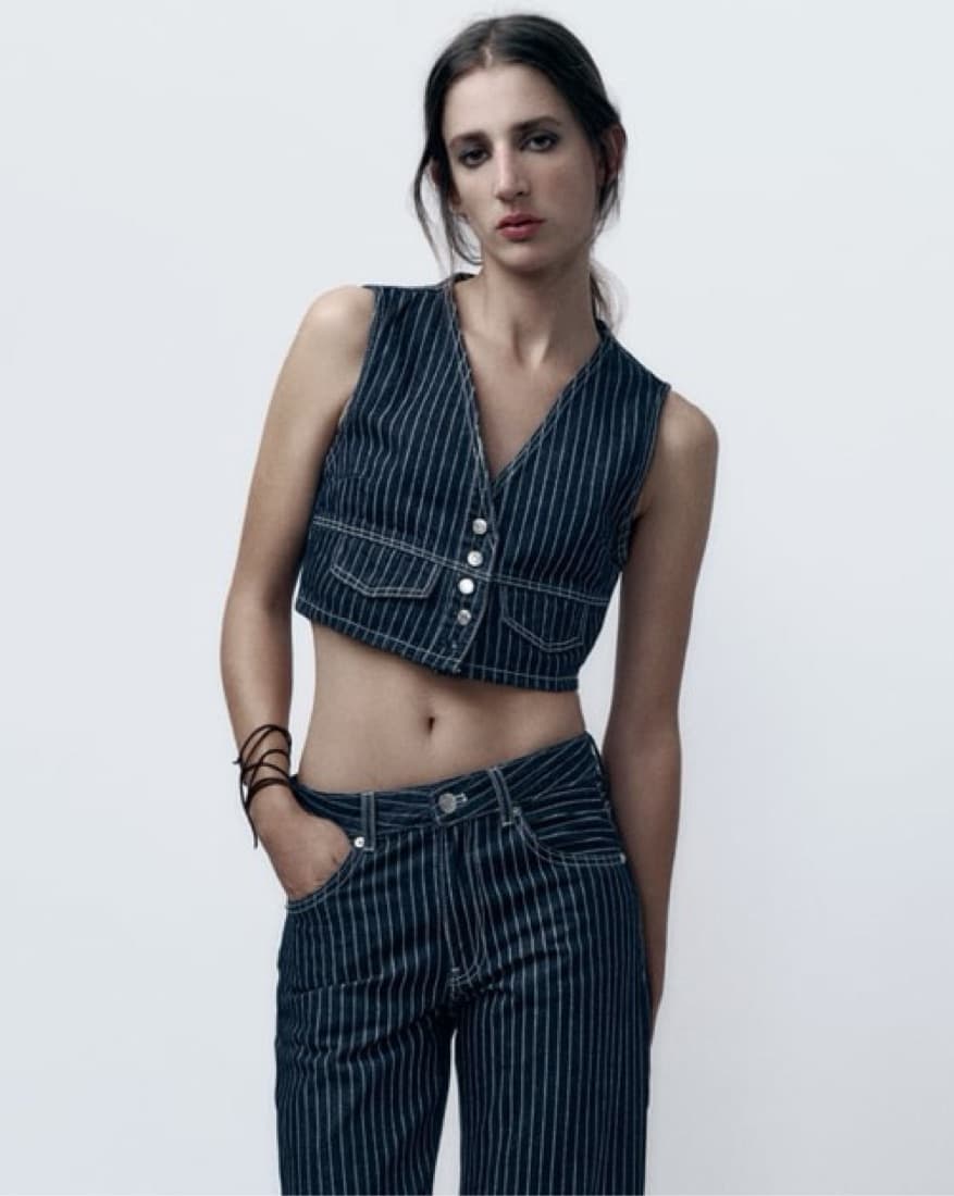 Pinstriped Denim Waistcoat - Image 1