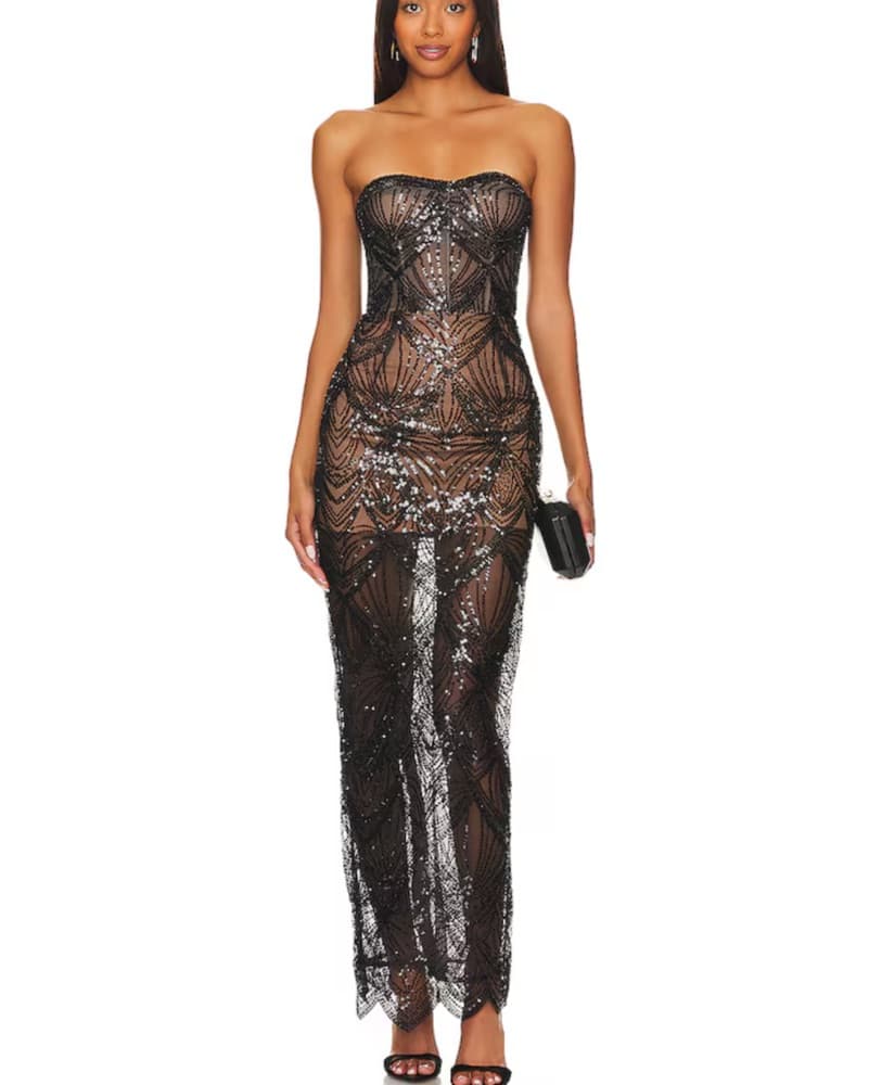 Bronx & Banco Black Sequin Maxi Dress S - Image 1