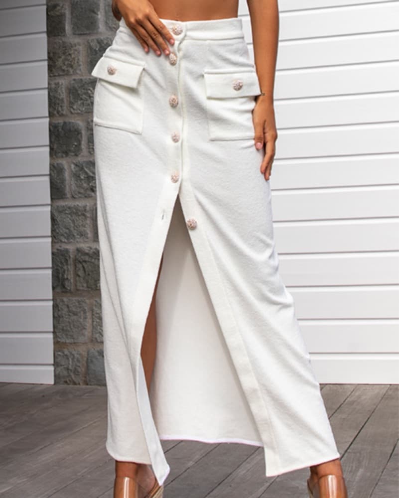 White Button-Down Maxi Skirt - Image 1
