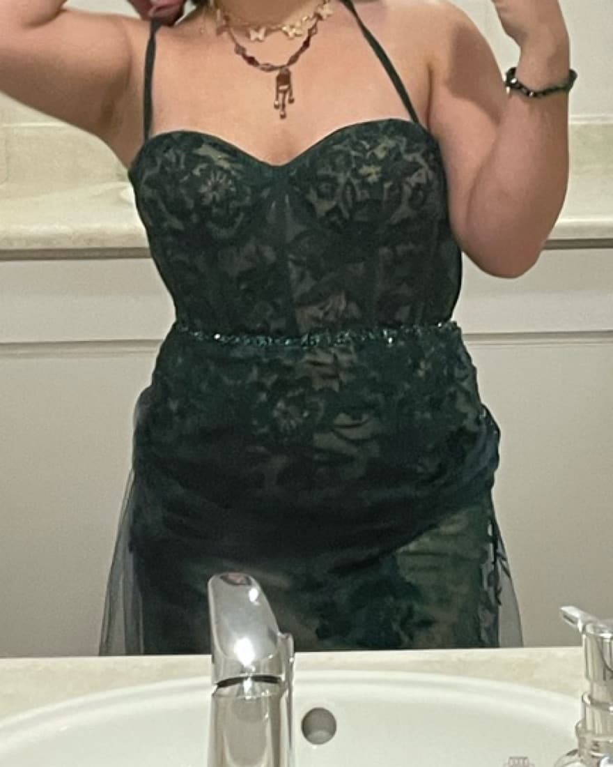 Green Floral Lacy Dress - Image 4
