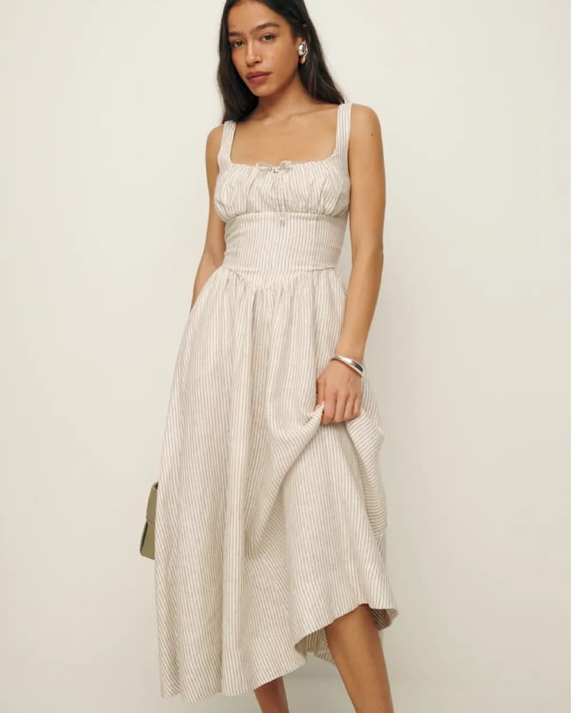 Reformation Striped Linen Bustier Dress - Image 2