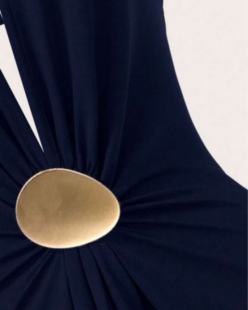Navy Blue Halter Maxi Dress - Image 3