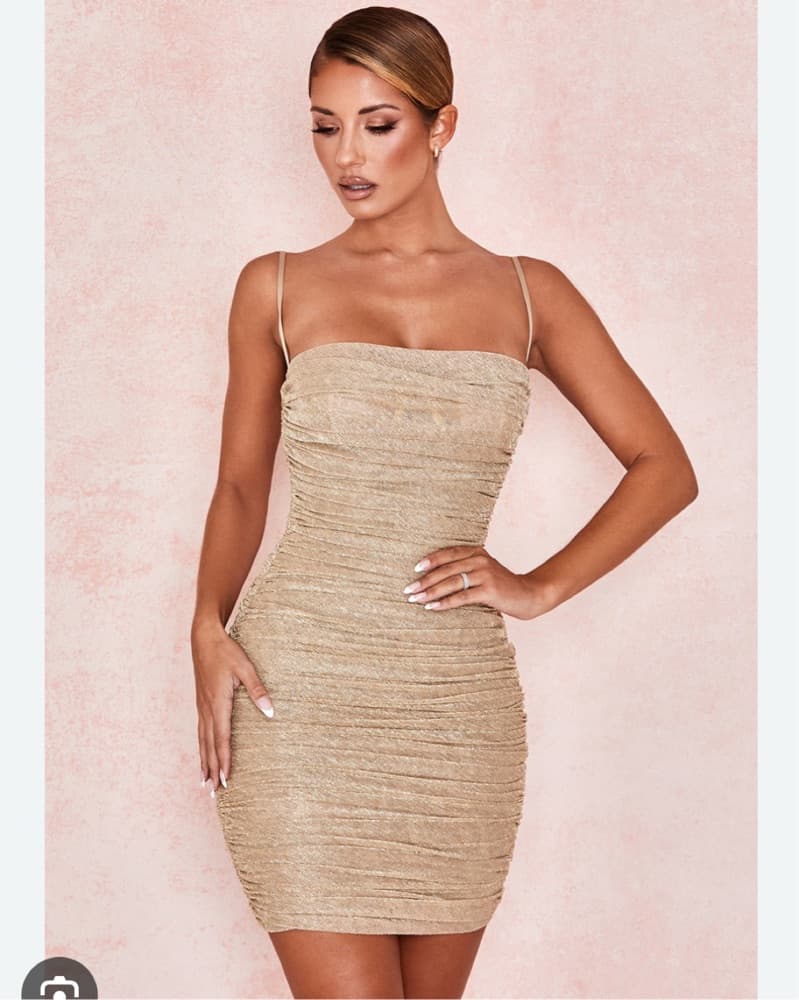 House Of Cb Gold Ella Ruched Mini Dress - Image 2