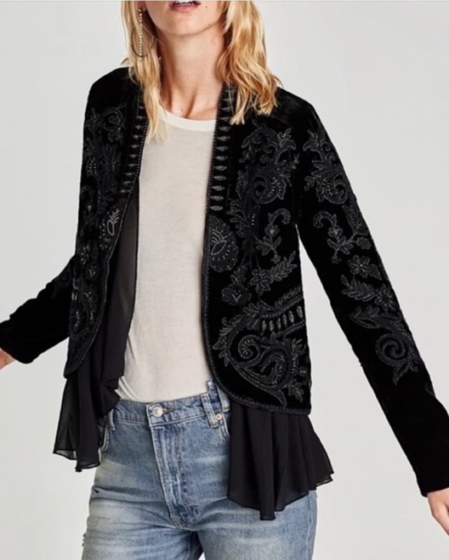 Zara Embellished Velvet Blazer - Image 1