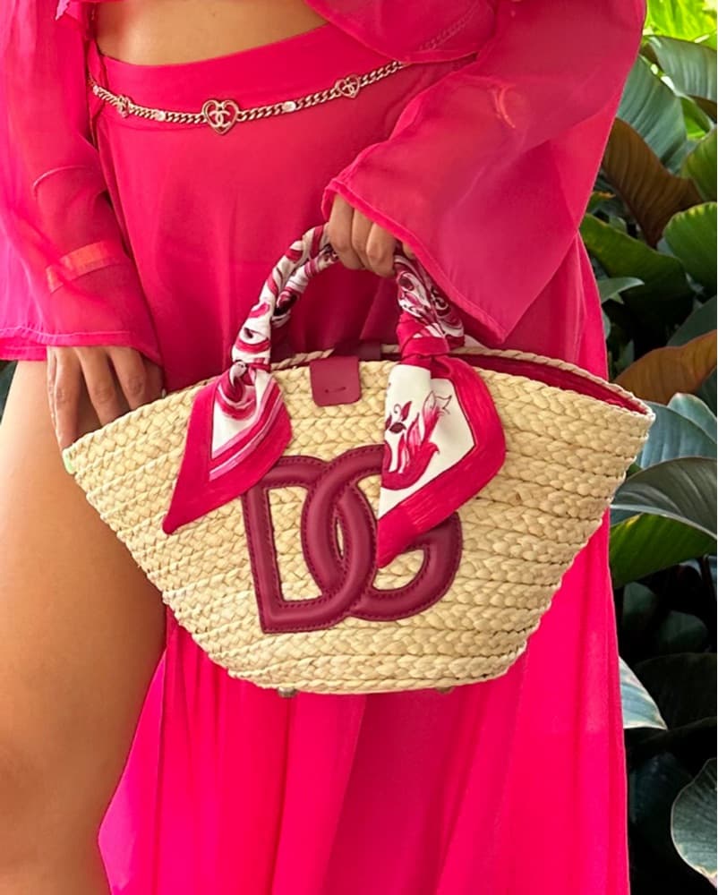 Vibrant Fuchsia Maxi Dress with Chic Accessories - Image 1