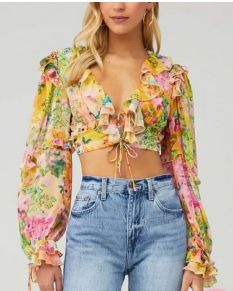 For Love & lemons Floral Ruffle Crop Top - Image 1