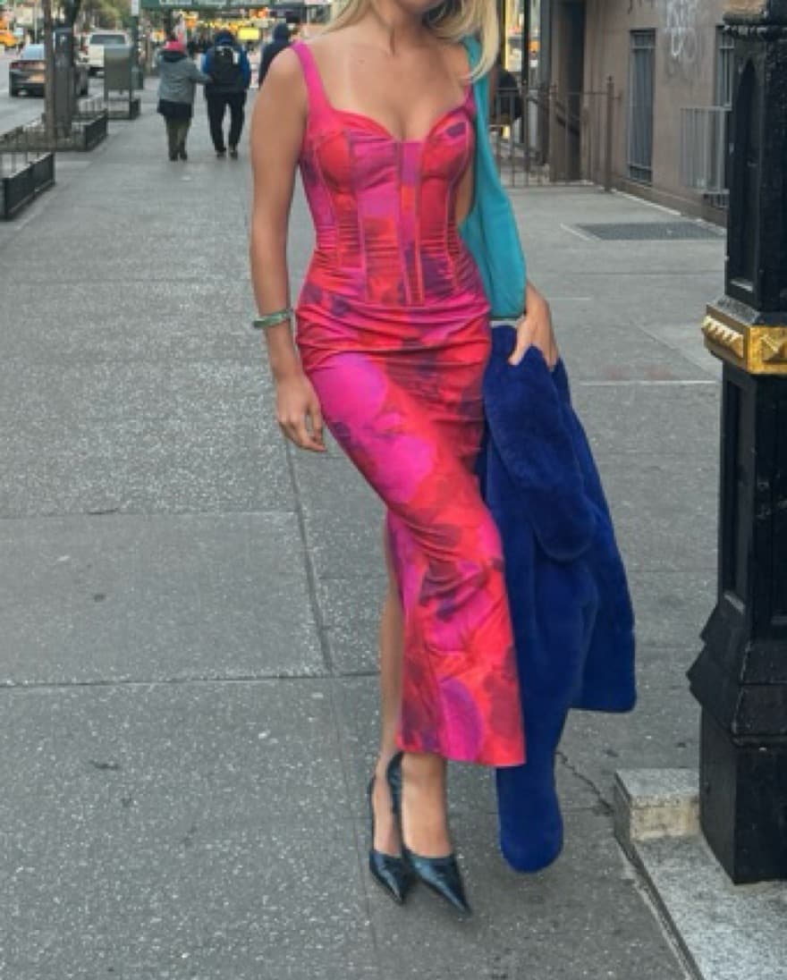 Valentines Pink Red Floral Corset Dress - Image 1
