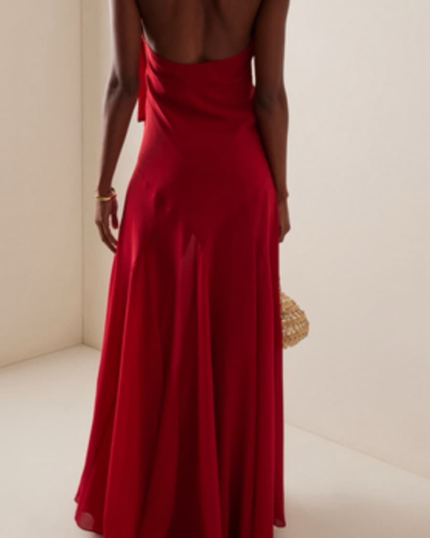 Seidres Red Maxi Dress With Scarf Neck - Image 3