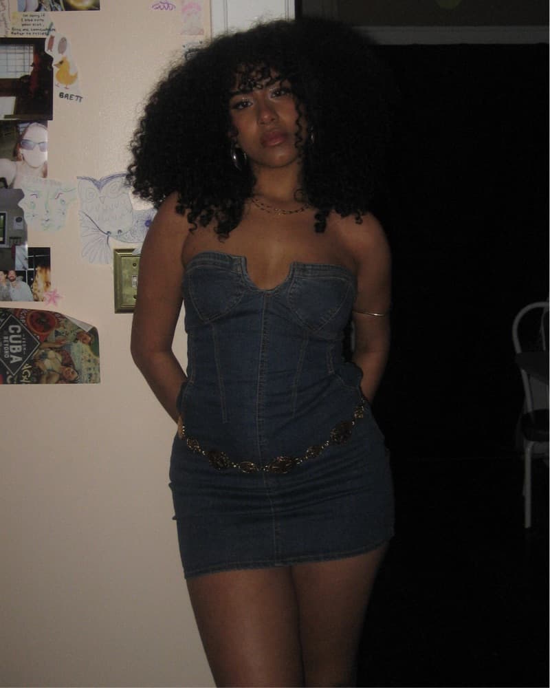 Strapless denim dress with pockets  - Image 1