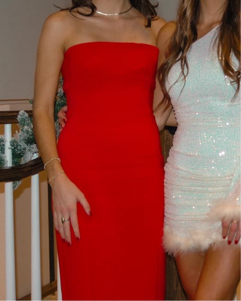 Zara Red Strapless Midi Dress - Image 3