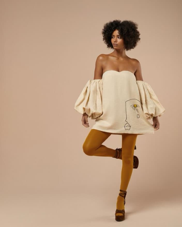 Vibrant Yellow Puff Sleeve Dress - Image 1