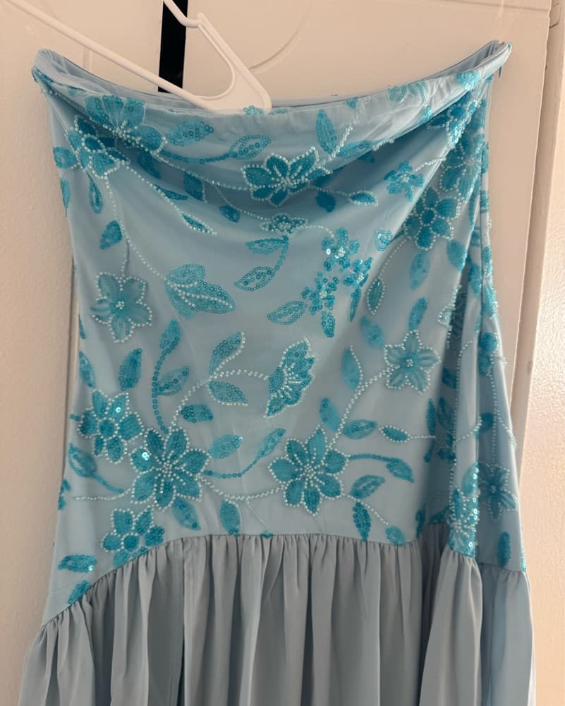 Sparkling Aqua Blue Sequin Maxi Dress - Image 2