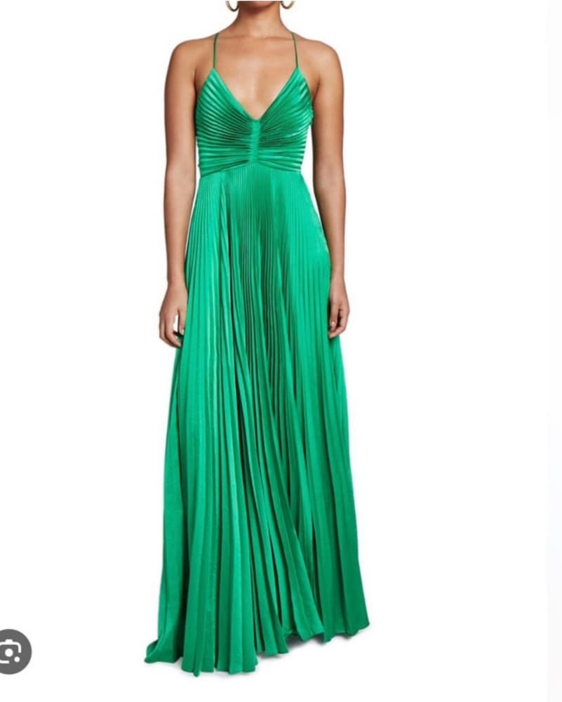 ALC Aries Green Satin Pleeted Gown - Image 1