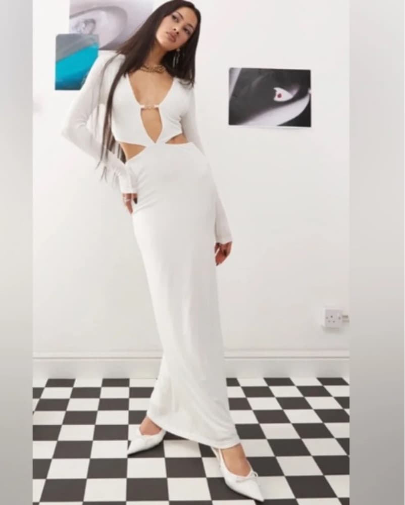 White Deep PlungeMaxi Dress - Image 1