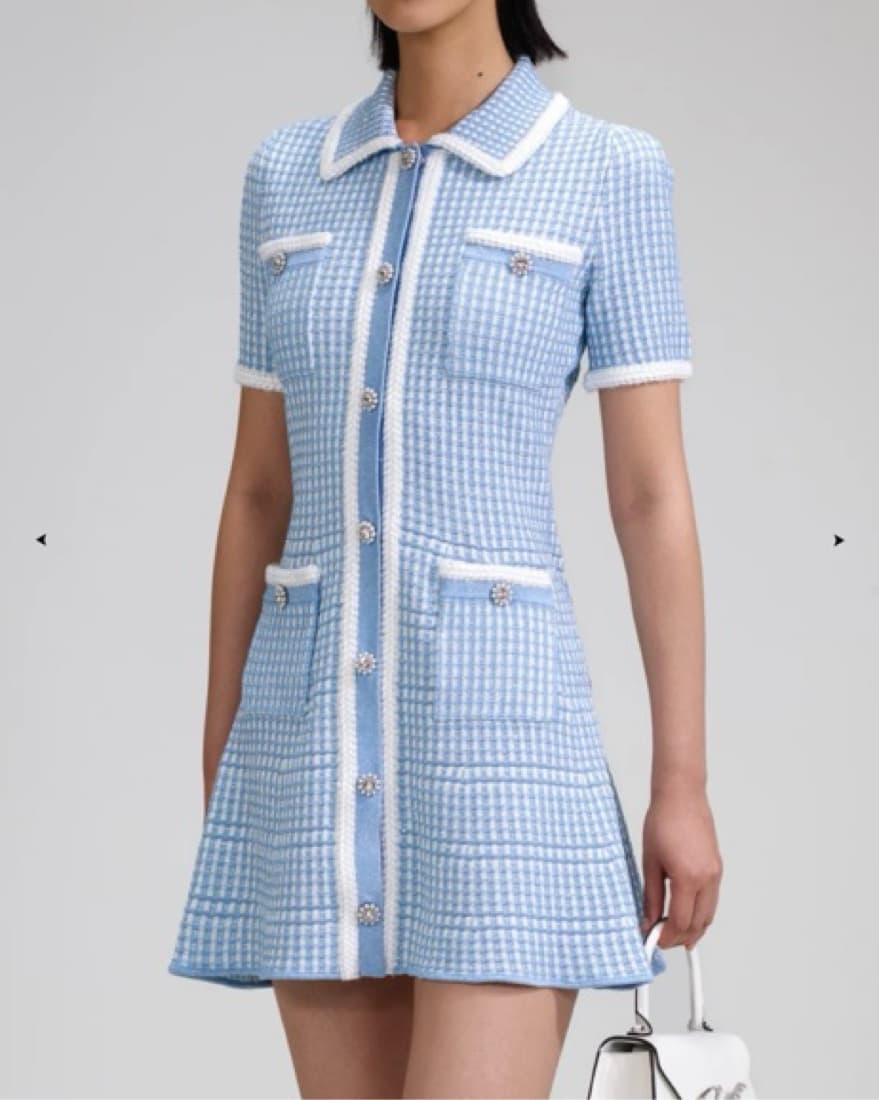 Self Portrait Blue Lurex Knit Mini Dress - Image 1